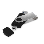 Metall-USB mit USB- und Typ-C-Anschluss, hergestellt in EU farbe schwarz Ansicht mit Logodruck
