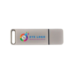 Custom made USB Stick aus Metall mit Schutzkappe, hergestellt in EU. farbe silber Ansicht mit Logodruck