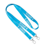 Polyester-Lanyard mit 2 wählbaren Karabinern farbe blau