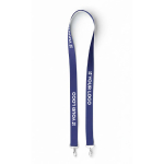 Polyester-Lanyard mit 2 wählbaren Karabinern farbe ultramarinblau Ansicht mit Druckbereich