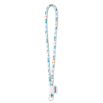 Rohrförmiges Polyester-Lanyard mit eingenähter Etikette farbe weiß