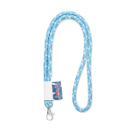 Rohrförmiges Polyester-Lanyard mit eingenähter Etikette farbe weiß