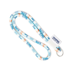 Rohrförmiges Polyester-Lanyard mit eingenähter Etikette farbe weiß