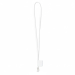 Polyester-Lanyard mit eingenähter Etikette und Karabiner farbe weiß siebte Ansicht