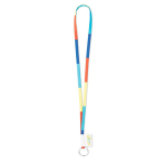 Polyester-Lanyard mit eingenähter Etikette und Karabiner farbe weiß