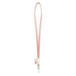 Polyester-Lanyard mit eingenähter Etikette und Karabiner farbe weiß
