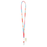 Polyester-Lanyard mit eingenähter Etikette und Karabiner farbe weiß