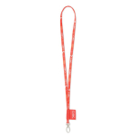 Polyester-Lanyard mit eingenähter Etikette und Karabiner farbe weiß