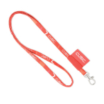 Polyester-Lanyard mit eingenähter Etikette und Karabiner farbe weiß