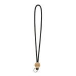Rohrförmiges Polyester-Lanyard mit rundem Bambus-Detail farbe schwarz Ansicht mit Druckbereich