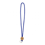 Rohrförmiges Polyester-Lanyard mit rundem Bambus-Detail farbe stahlblau Ansicht mit Druckbereich
