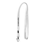 Polyester-Lanyard mit Klammer und Metallkarabine farbe weiß Ansicht mit Druckbereich