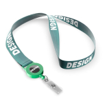 Polyester-Lanyard mit ausziehbarem Kartenhalter farbe flaschengrün