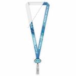Polyester-Lanyard mit ausziehbarem Kartenhalter farbe schwarz Ansicht mit Druckbereich