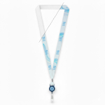 Individuell gefertigtes Kartenhalter Lanyard aus RPET mit Metalldetail farbe ultramarinblau Ansicht mit Druckbereich