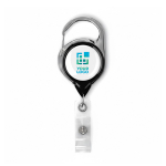 Runder Kartenhalter mit Karabiner und Clip, individuell gefertigt farbe schwarz Ansicht mit Druckbereich