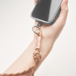Individuell gefertigte kurze Handy Schlaufe mit Knoten und Etikett farbe orange