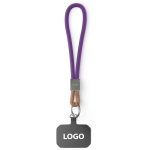 Individuell gefertigte kurze Handy Schlaufe mit Patch und Metallring farbe purpurfarben