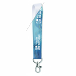 Individuell gefertigtes kurzes Polyesterband mit Karabiner farbe weiß Ansicht mit Druckbereich