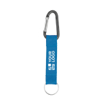 RPET-Schlüsselband mit Karabiner und Metallring farbe blau Ansicht mit Druckbereich
