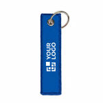Gewebter Schlüsselanhänger aus Polyester mit Ring mit Logo bestickbar farbe blau Ansicht mit Druckbereich