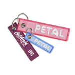 Gewebter Schlüsselanhänger aus Polyester mit Ring mit Logo bestickbar farbe pink achte Ansicht