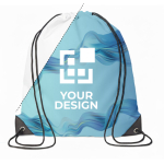 Kordelzug Polyester Rucksack 100% bedruckbar mit schwarzen PU Ecken farbe weiß Ansicht mit Druckbereich
