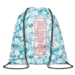 Kordelzug RPET Rucksack mit schwarzen Kordeln, 100% bedruckbar farbe weiß