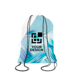 Großer Kordelzug Rucksack aus Polyester mit schwarzen Kordeln farbe weiß Ansicht mit Druckbereich