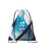 Kordelzug Rucksack aus RPET mit Netz Tasche, 100% personalisierbar farbe weiß Ansicht mit Druckbereich
