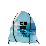 Kordelzug Rucksack aus Polyester mit weicher Haptik, 100% bedruckbar farbe weiß Ansicht mit Druckbereich