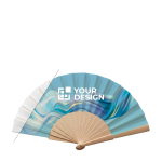 Holz Fächer mit personalisierbarem Polyester Stoff farbe weiß Ansicht mit Druckbereich