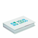 Individuell gefertigter Haftnotizblock mit Markern und Hardcover farbe weiß Ansicht mit Druckbereich