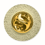 Individuell gefertigter runder Metall Pin, vollfarbig personalisierbar farbe gold dritte Ansicht