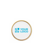 Individuell gefertigter runder Metall Pin, vollfarbig personalisierbar farbe gold Ansicht mit Druckbereich