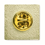 Individuell gefertigter quadratischer Eisen Pin, personalisierbar farbe gold dritte Ansicht