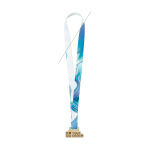 Personalisierbare Holzmedaille mit angenähter Schlaufe farbe weiß Ansicht mit Druckbereich