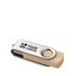 Klassischer personalisierbarer USB Stick aus Holz mit drehbarem Etui farbe holzton Ansicht mit Druckbereich