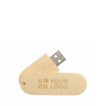 Personalisierbarer USB Stick mit drehbarem Holzgehäuse farbe heller holzton Ansicht mit Druckbereich