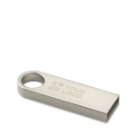 Personalisierbarer Mini USB Stick aus Zink mit Aufhänge Detail farbe silber Ansicht mit Druckbereich