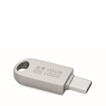 Personalisierbarer kleiner Typ C USB Stick aus Zink farbe silber Ansicht mit Druckbereich