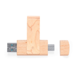 Heller Holz USB Stick mit drehbarem Clip und doppeltem Typ C Anschluss farbe holzton erste Ansicht