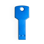 USB Stick aus glänzendem Aluminium in Schlüsselform farbe blau erste Ansicht