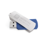 USB Stick aus Kunststoff mit drehbarem Aluminiumclip farbe blau Ansicht mit Logo 1