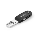 USB Stick aus PU mit integriertem Metallkarabiner farbe schwarz Ansicht mit Logo 1