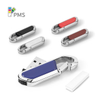 Ausziehbarer USB Stick aus Edelstahl mit Karabiner farbe köngisblau Ansicht der Schachtel