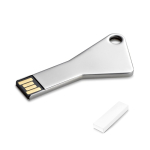 Aluminium USB Stick in dreieckiger Schlüsselform mit Loch farbe silber Ansicht der Schachtel