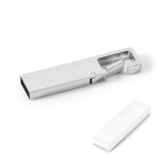 Rechteckiger Metall USB Stick mit Karabiner farbe silber Ansicht der Schachtel