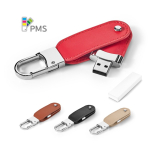Personalisierbarer USB Stick aus PU Leder mit Karabinerhaken farbe rot Ansicht der Schachtel