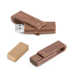 Personalisierbarer drehbarer USB Stick aus Walnussholz farbe dunkler holzton Ansicht der Schachtel